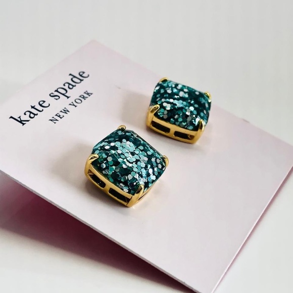 NEW Kate Spade TURQUOISE Glitter 1/2” Stud Earrings - Picture 2 of 5